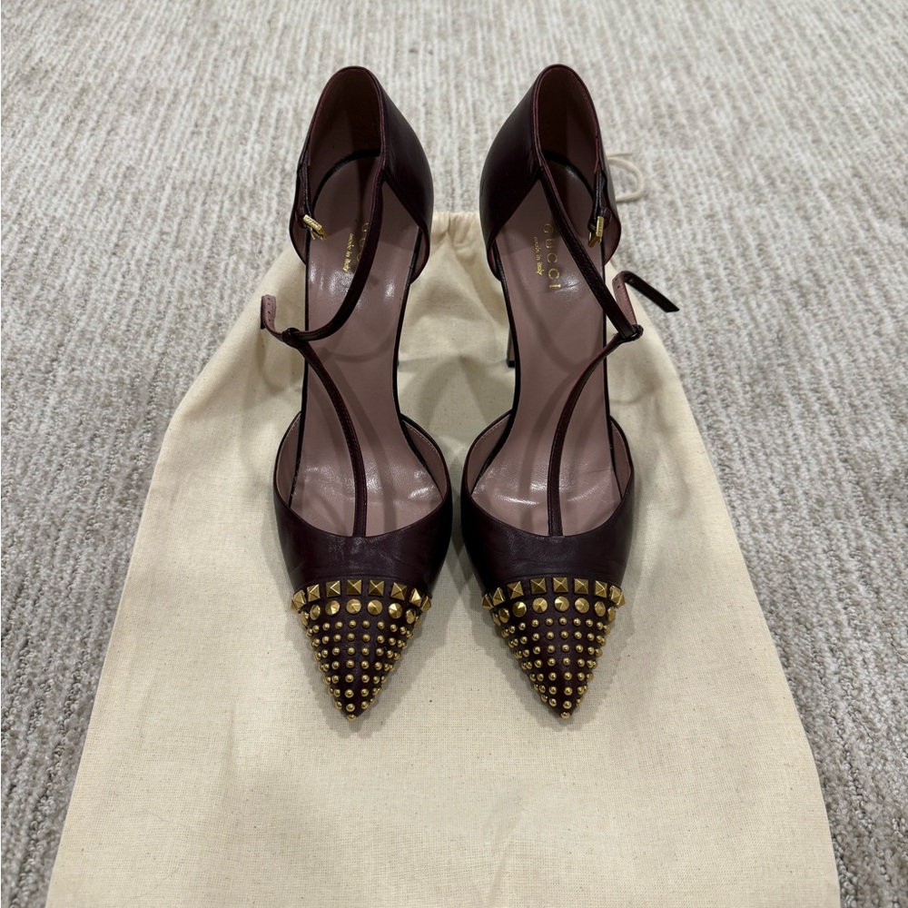 Elegant Burgundy Studded Gucci Heels